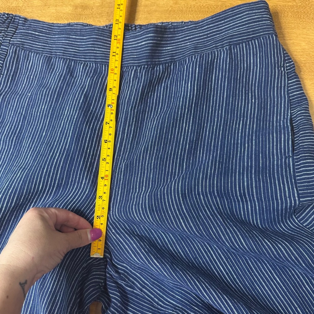 LIV by Habitat Clothes Pants Womens Large Blue Striped 100% Linen Wide Leg Crop - Picture 11 of 13
